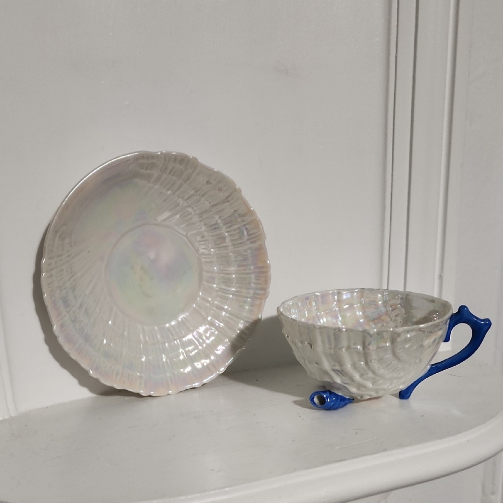 Vintage Belleek Neptune Footed Demitasse Cup & Saucer set Germany